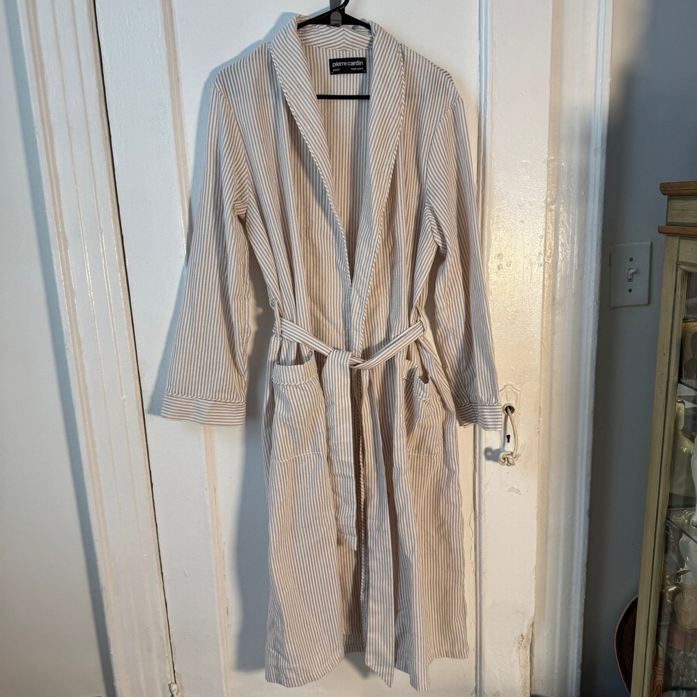 Vtg Pierre Cardin Beach Coverup Cotton Stripe Robe S Minimalist Quiet Luxury